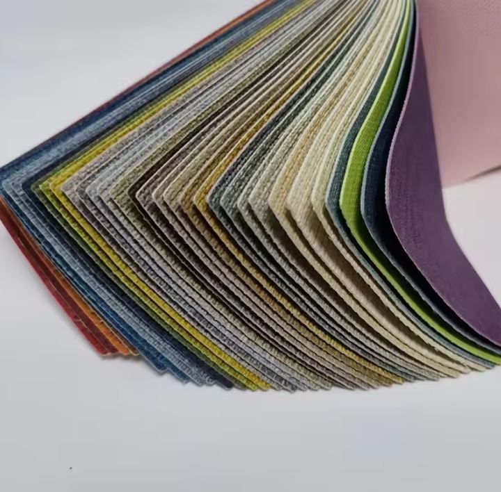 Embossed Linen Stripes Decoration PVC Synthetic Leather