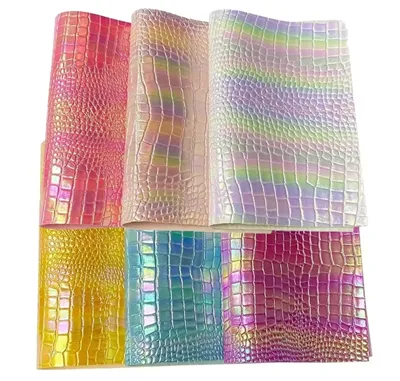 Alligator Skin Relief Shinny Rainbow Color Glitter Holografisk PVC Syntet