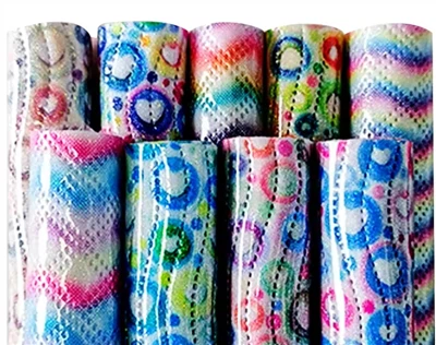 Crystal Rainbow Circle präglad design konstläder för att göra väskor hantverk