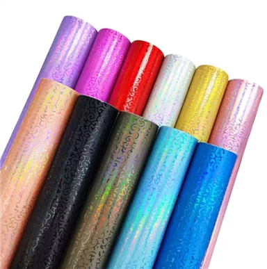 Lasereffektfolierad varmstämplad blomma präglad holografiskt PU-läder