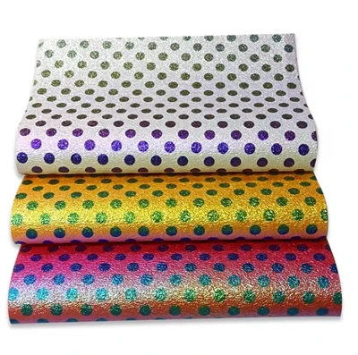 Partihandel Dot Pattern Print färgglada regnbåge iriserande konstläder